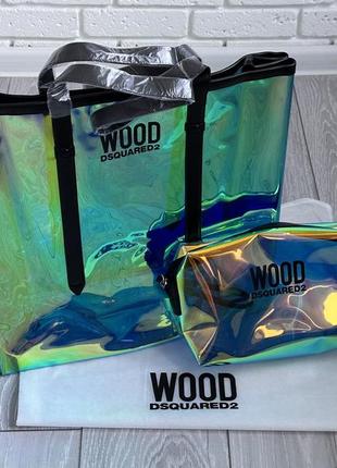 Сумка шоппер wood dsquared2  ⁇  пляжная сумка  ⁇  набор с косметичкой 💚3 фото