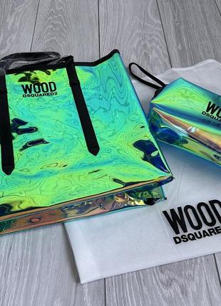 Сумка шоппер wood dsquared2  ⁇  пляжная сумка  ⁇  набор с косметичкой 💚5 фото