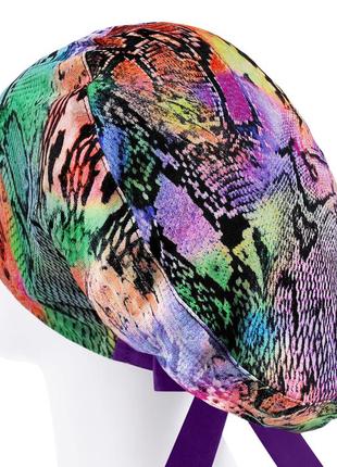 Медицинская шапочка шапка женская тканевая многоразовая принт змеиный разноцветный2 фото