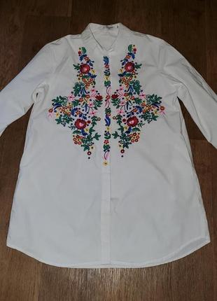 Белая удлинённая рубашка с вышивкой by clara paris, вышивка, вышиванка, оверсайз6 фото
