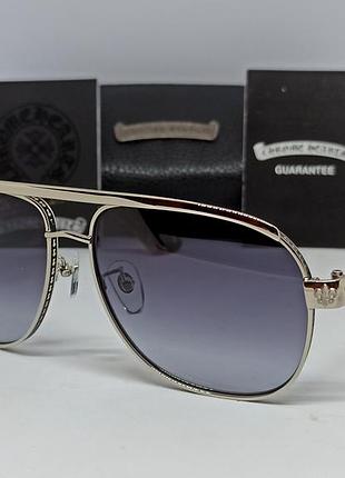 Chrome hearts чоловічі сонцезахисні окуляри сірий градієнт в сріблястому металі дужки коричневі перламутр