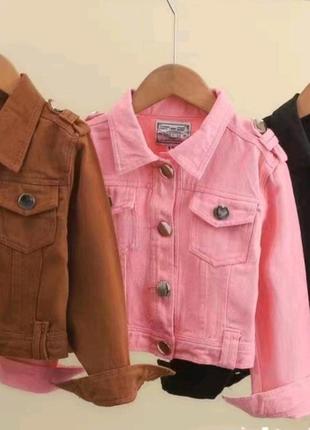 Дитячі рожеві джинсові куртки піджаки для дівчинки3 фото
