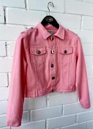 Дитячі рожеві джинсові куртки піджаки для дівчинки6 фото