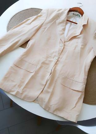 Шелковый удлиненный пиджак, жакет женский made in italy. pure silk, бежевый