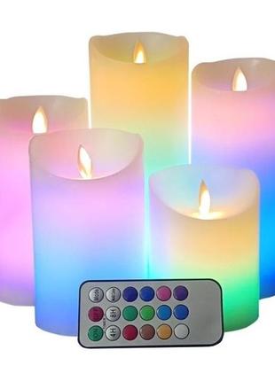 Светодиодные свечи восковые led rgb безполумные с имитацией пламени с пультом комплект 3 шт лелев2 фото