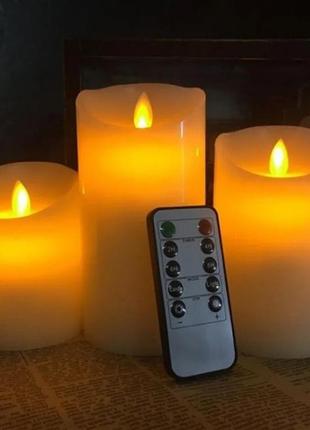 Светодиодные свечи восковые led rgb безполумные с имитацией пламени с пультом комплект 3 шт лелев6 фото