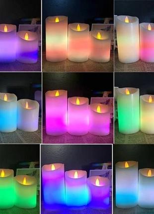 Светодиодные свечи восковые led rgb безполумные с имитацией пламени с пультом комплект 3 шт лелев3 фото