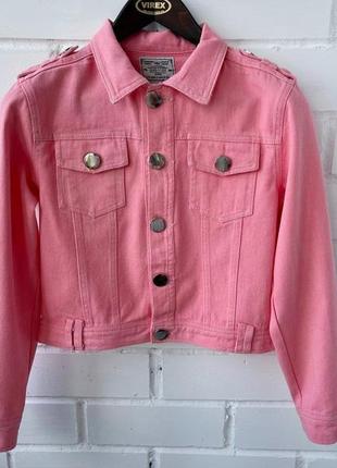 Детские розовые джинсовые куртки пиджаки для девочки5 фото