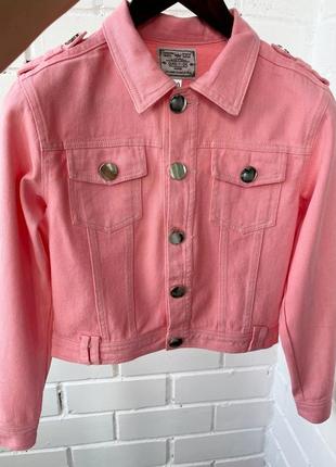 Детские розовые джинсовые куртки пиджаки для девочки4 фото