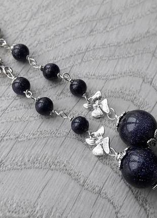 Серьги серебряные  "авантюрин - каирская ночь"