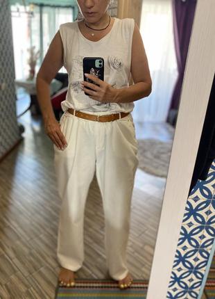 Білі широкі штани з льону2 фото