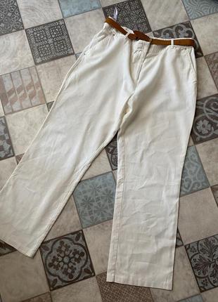 Білі широкі штани з льону3 фото