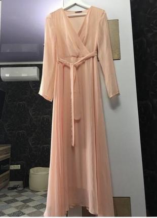 Шифонова сукня персикового кольору4 фото