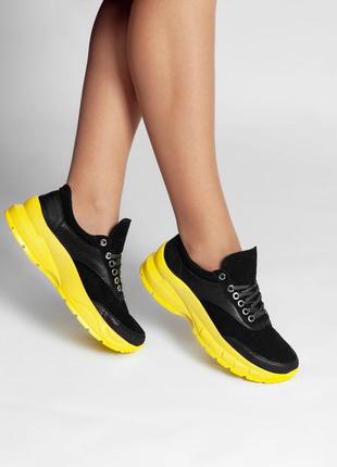 Черно-желтые замшевые кроссовки 37 размера5 фото
