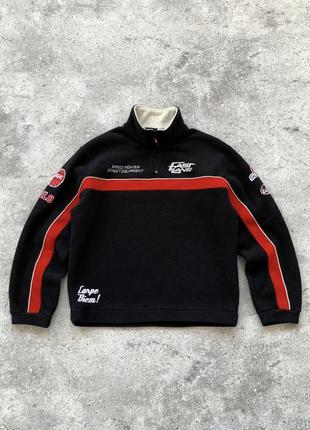 Vintage fastlane racing fleece sweat 1/4 zip винтаж мужская кофта флиска флисовая свитшот зип худи черная гоночная авто куртка оригинал размер л2 фото