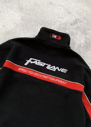 Vintage fastlane racing fleece sweat 1/4 zip винтаж мужская кофта флиска флисовая свитшот зип худи черная гоночная авто куртка оригинал размер л7 фото