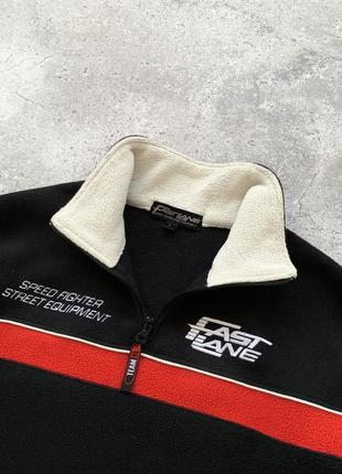 Vintage fastlane racing fleece sweat 1/4 zip винтаж мужская кофта флиска флисовая свитшот зип худи черная гоночная авто куртка оригинал размер л8 фото