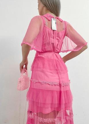 Розовое платье с рюшами4 фото