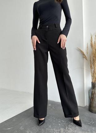 Стильные женские брюки палаццо с широкими штанинами черного цвета классические штаны на высокой посадке3 фото