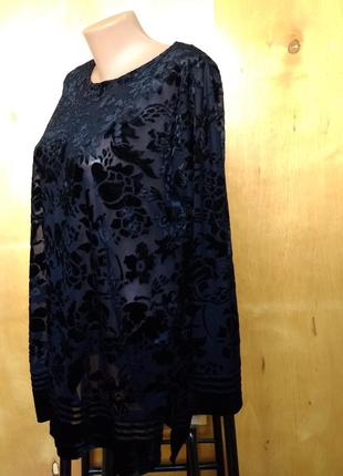 Р 14-16 / 48-50-52 нарядная черная блуза блузка  кофта с длинным рукавом пан бархат c&a2 фото
