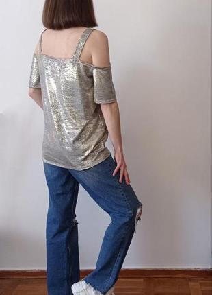 Блуза золотистая топ с открытыми плечами f&amp;f3 фото