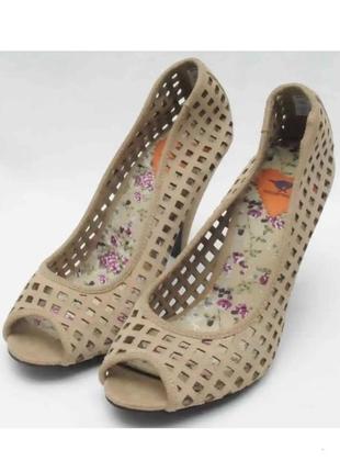 Винтажные замшевые туфли с открытым носком натур кожа2 фото
