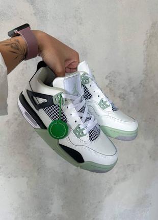 Nike air jordan 4 seafoam white жіночі кросівки найк джордан колір білий з зеленим топова якість высокие кроссовки белые с зелёным топ качество