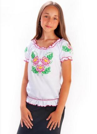 Гарна якісна вишиванка для дівчинки, блуза блузка вишита в квіти, красивая вышиванка для девочки, блузка блуза вышитая в цветы1 фото