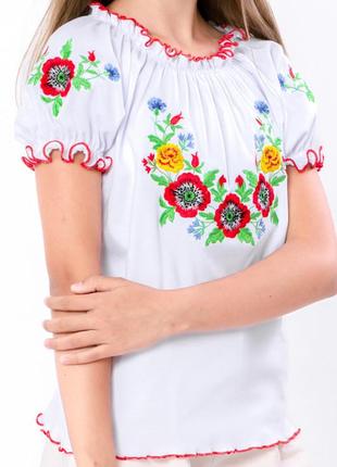 Вишиванка з коротким рукавом в квіти, блуза блузка вишита, красивая вышиванка для девочки, блуза блузка вышитая в цветы