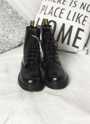 Шкіряні хутряні черевики dr martens black mono в чорному кольорі /осінь/зима/весна😍8 фото