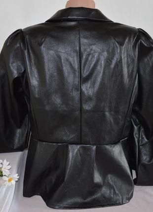 Брендовый кожаный черный легкий пиджак жакет блейзер new one эко кожа3 фото