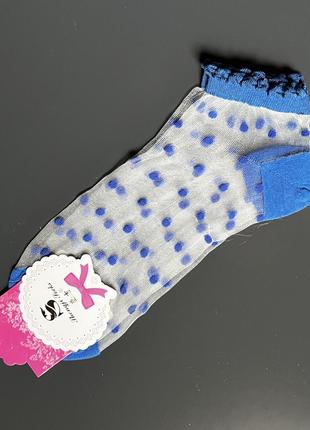 Женские капроновые носки в горошек 36-41 размер - синий цвет