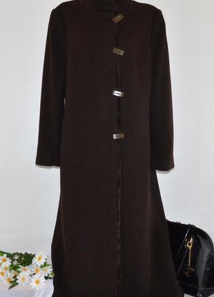 Шоколадное шерстяное демисезонное пальто с меховым воротником windsmoor румыния кашемир1 фото