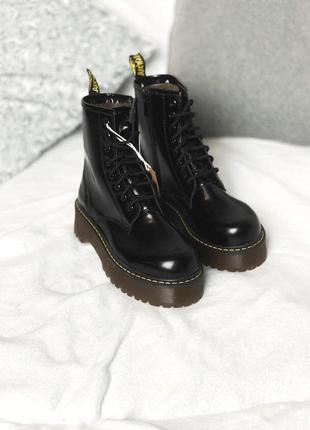 Dr martens jadon black женские ботиночки платформе с мехом/осень/зима/весна😍4 фото