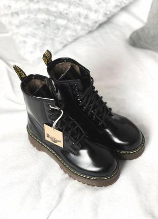 Dr martens jadon black женские ботиночки платформе с мехом/осень/зима/весна😍8 фото