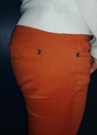 Оранжевые зауженные штаны, стрейчевые терракотовые штаны3 фото