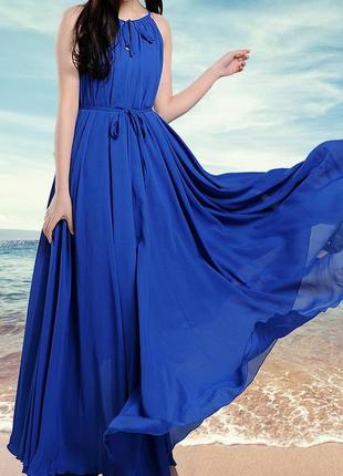 Платье из шифона размер s-l королевский синий1 фото