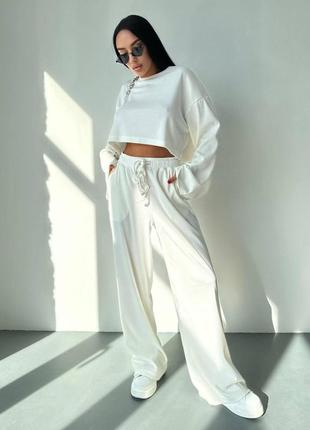 Костюм-двойка в стиле оверсайз рубчик молочный  р.42-48