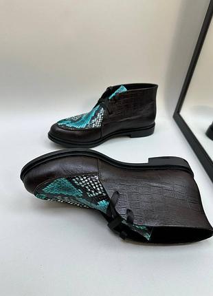 Черевики високі лофери з натуральної італійської шкіри та замші жіночі