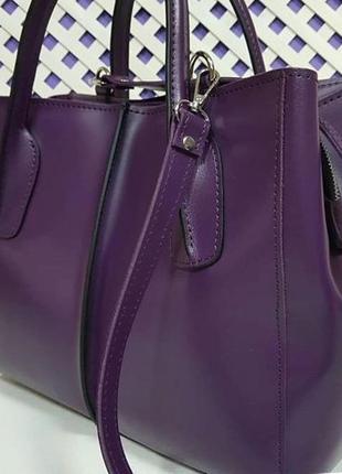 Сиреневая женская сумка с матовой натуральной кожей3 фото