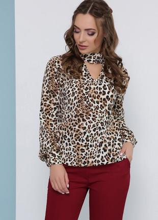 Женская леопардовая блузка с длинным рукавом размер 42
