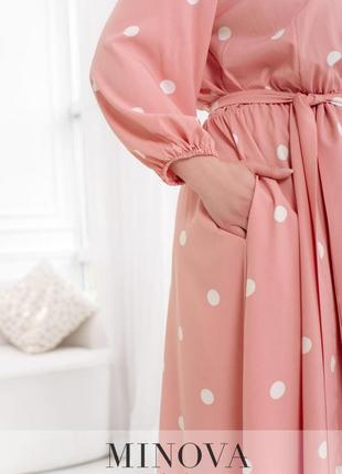 Розовое женственное платье миди в горох4 фото