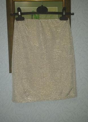 Золотистая юбка бандо  мини из фактурной ткани