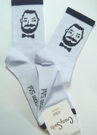 Носки мужские высокие белые с оригинальными принтами crazy socks