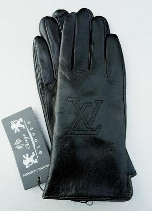 Брендові жіночі рукавички з чорної натуральної шкіри теплі1 фото