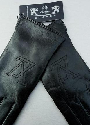 Женские брендовые перчатки из черной натуральной кожи теплые3 фото
