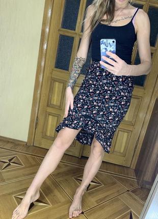 Крепдешиновая шелковая юбка в цветочный принт m7 фото