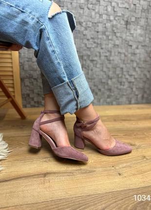 Туфли пудровые розовые нюд с ремешками1 фото