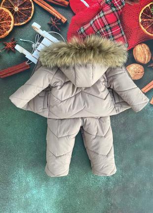 Зимовий костюм з натуральним хутром. зимова куртка та напівкомбінезон . зимовий комбінезон