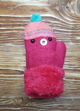 Рукавиці дитячі вовняні подвійні з хутром відворотом 13 см